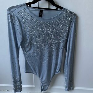 Windsor Blue Rhinestone Mesh Bodysuit
